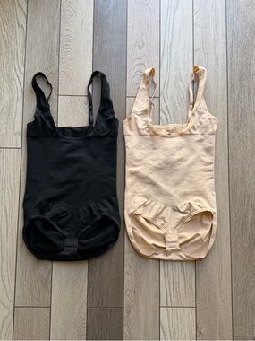 Assets By Spanx Black & Nude Scoop Neck Bodysuits Duo size XL